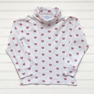 LITTLE ENGLISH VGUC Pima Cotton Red French Bow Print Turtle Neck Layering Blouse